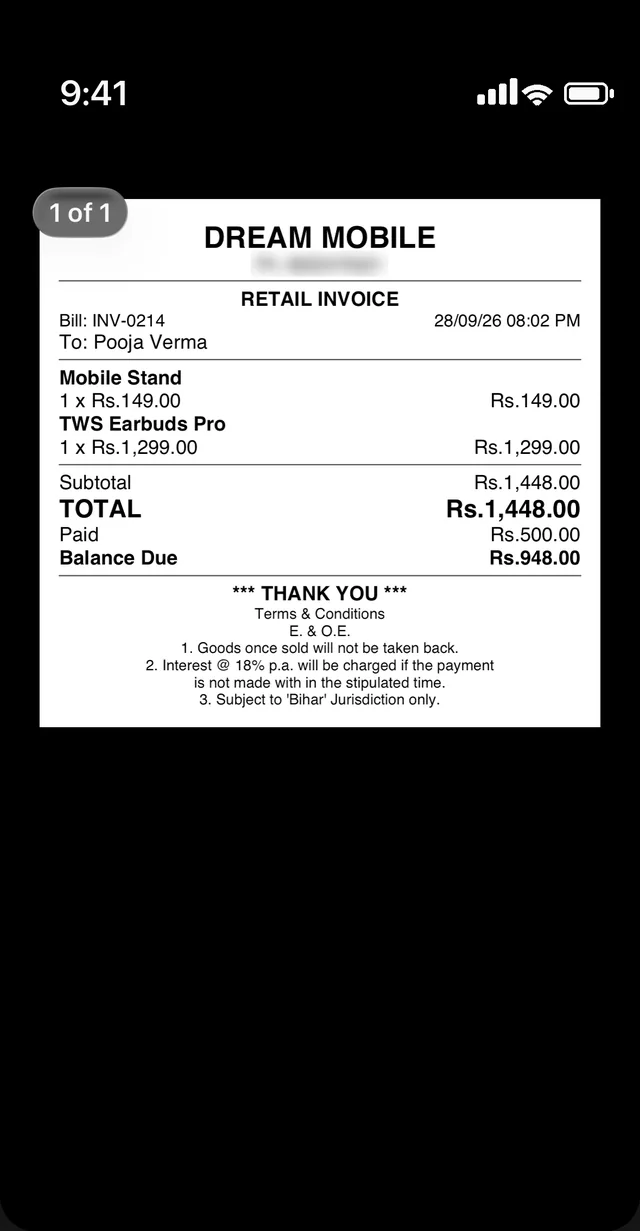 Thermal receipt — from the phone