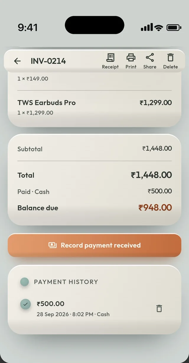 Part payments — every one recorded