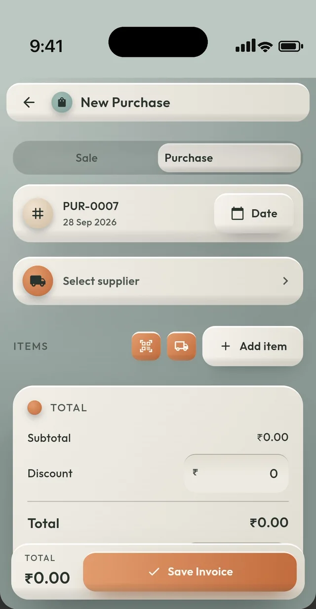 Purchases — stock in, bill kept
