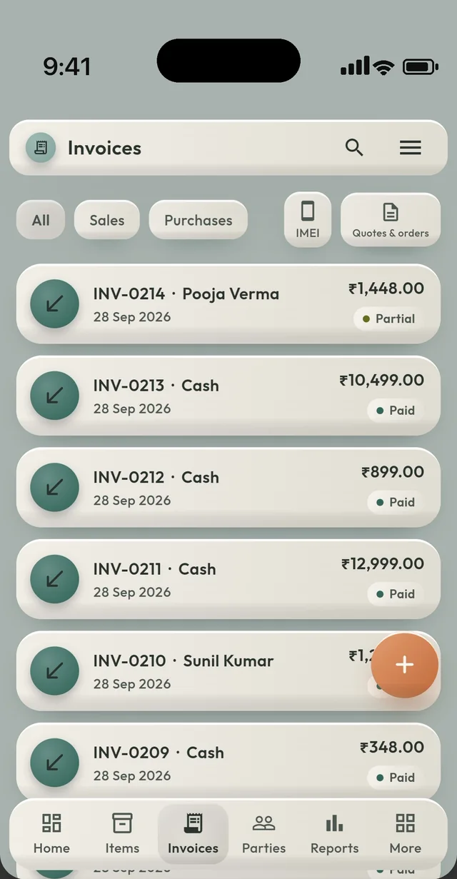 Invoices — paid and partial